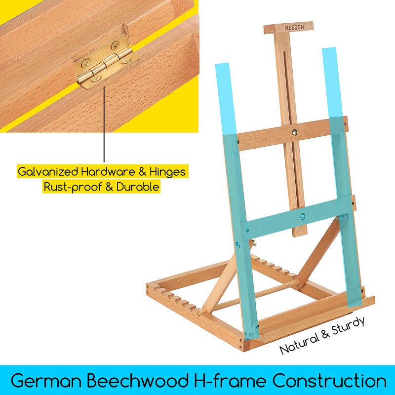MEEDEN Heavy-Duty Tabletop Studio H-Frame Wooden Easel- Solid Beech Wood Adjustable Artists Desktop Wood Easel Table for Artist, Beginners & Teens- Holds Canvas Art up to 23" High - Image 5